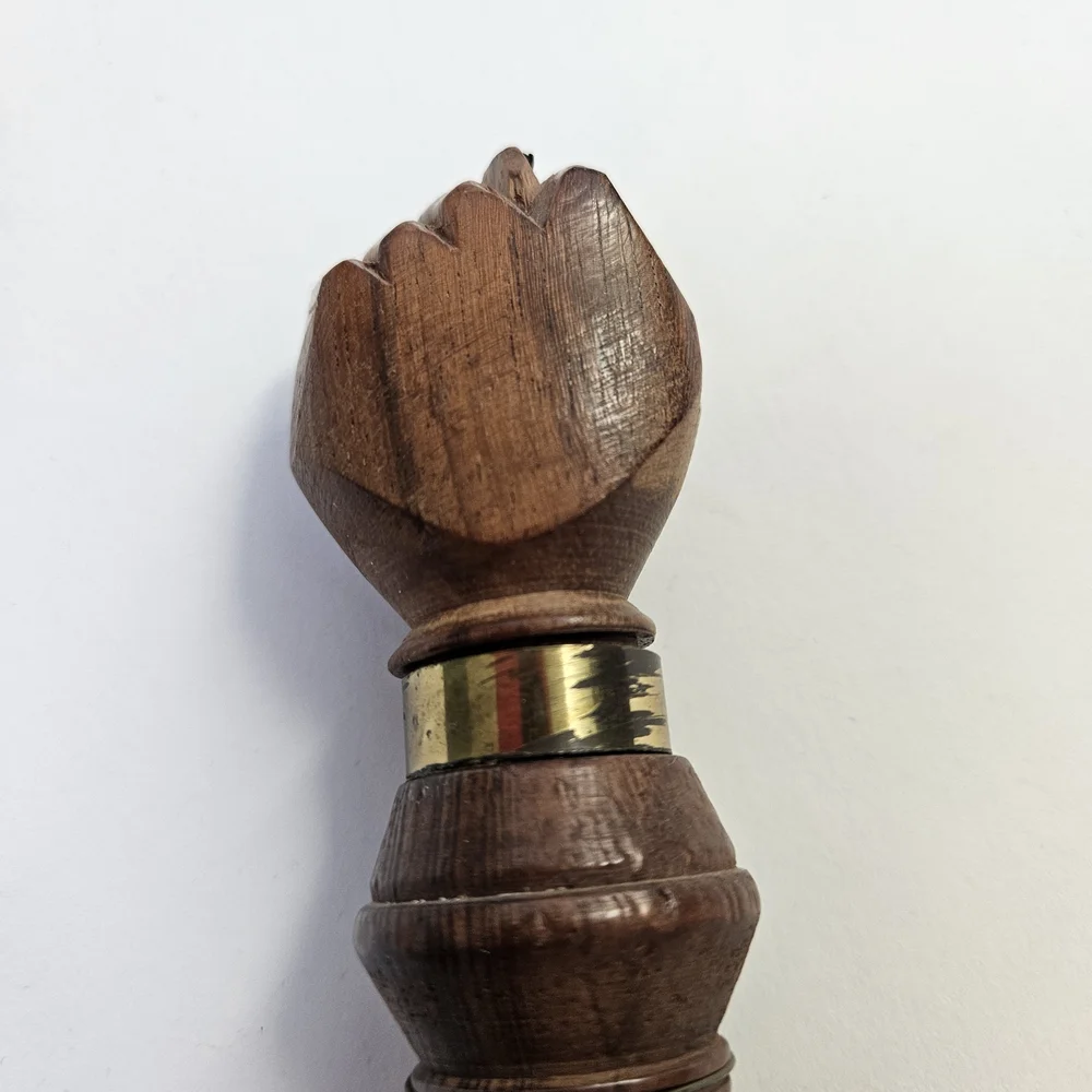 Vintage Wood Brass FIGA Fist Sign Wine Corkscrew & Bottle Opener Hand Carved
